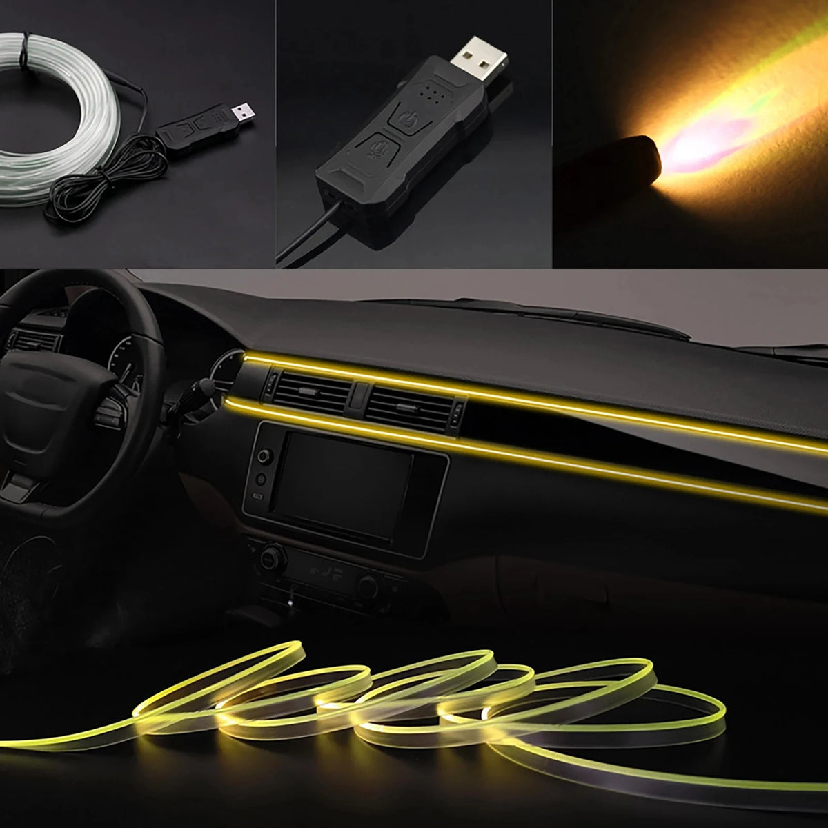Ruban LED Ambiance Voiture Fibre Optique RGB – Contrôle App & USB