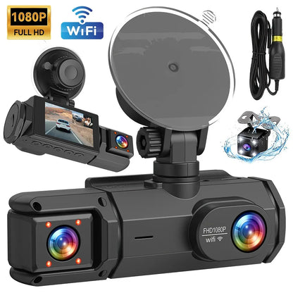 Dashcam Voiture Caméra Embarquée HD 1080P - 3 Canaux & Vision Nocturne