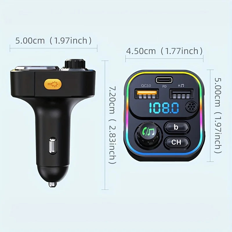 Transmetteur FM Bluetooth 5.3 Voiture & Chargeur Rapide USB-C
