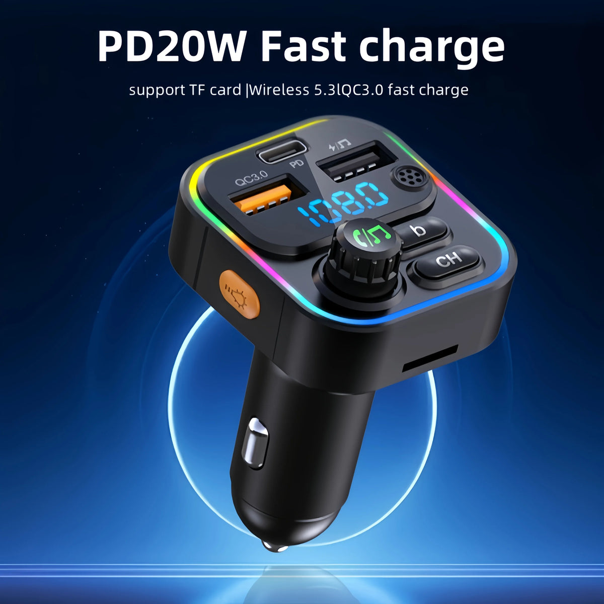 Transmetteur FM Bluetooth 5.3 Voiture & Chargeur Rapide USB-C