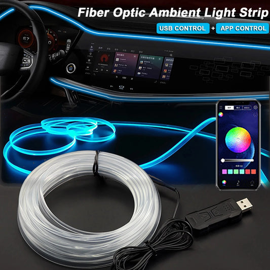 Ruban LED Ambiance Voiture Fibre Optique RGB – Contrôle App & USB