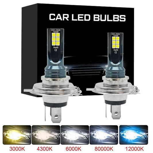 Ampoules LED H7/H4 Haute Puissance 6000K – Kit Éclairage Blanc Pur Auto